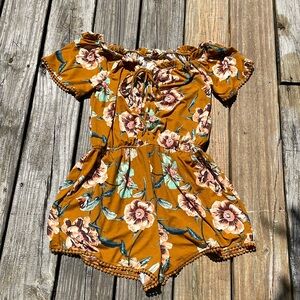 Xhilaration Mustard Off Shoulder Floral Romper XS